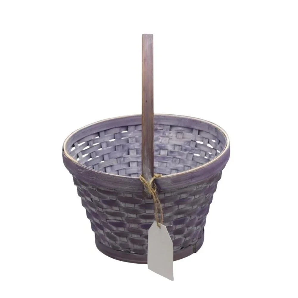 Purple Bamboo Woven Basket With Handle